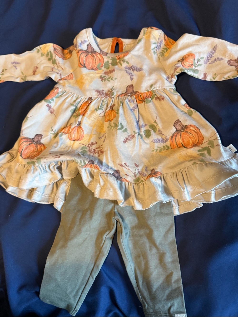 Pumpkin Print Cream & Orange Fall Dress with Olive Leggings - Kids Costume